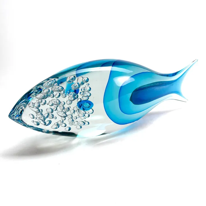 Alberto Don Earrings Murano Glass Fish Aquamarine Fish cm 48