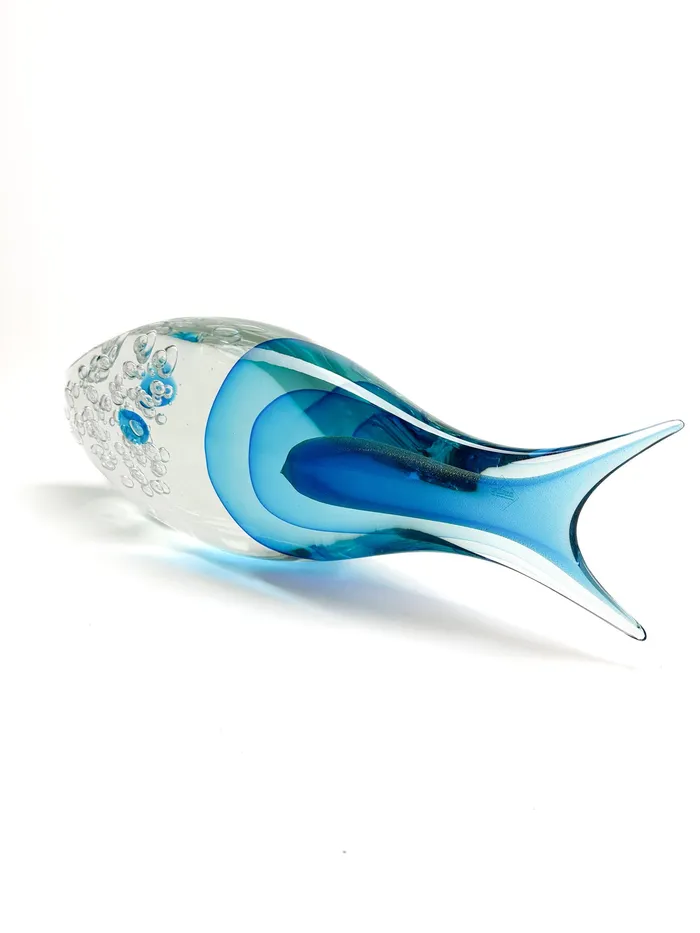 Alberto Don Earrings Murano Glass Fish Aquamarine Fish cm 48