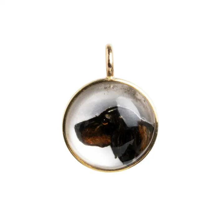 Antique Essex Crystal Setter Dog Pendant Bell Bird Antiques Necklaces