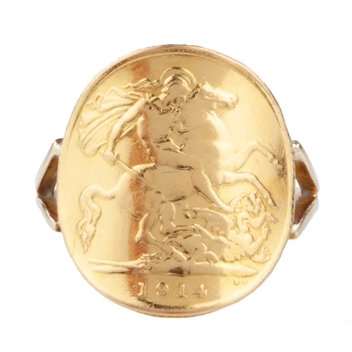 Antique Half Sovereign Gold Ring Bell Bird Antiques Rings