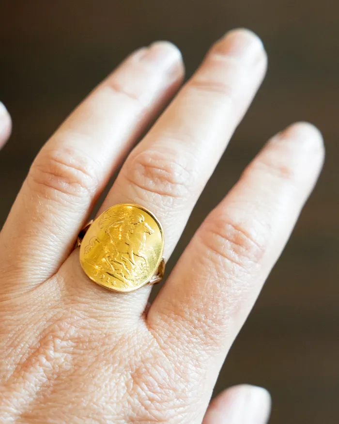 Antique Half Sovereign Gold Ring Bell Bird Antiques Rings