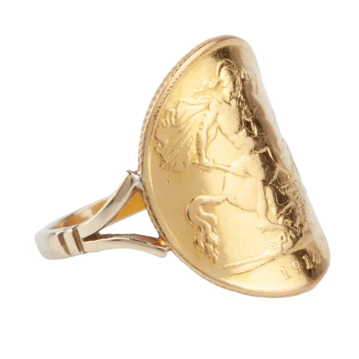 Antique Half Sovereign Gold Ring Bell Bird Antiques Rings