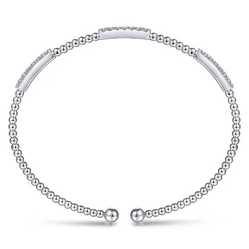 Bracelets 14K White Gold Bujukan Bead Cuff Bracelet with Diamond Pave Stations GABRIEL CO Bracelets 14K White Gold Bujukan Bead Cuff Bracelet with Diamond Pave Stations GABRIEL CO