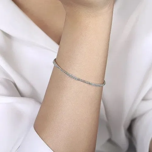 Bracelets 14K White Gold Bujukan Bead Cuff Bracelet with Diamond Pave Stations GABRIEL CO Bracelets 14K White Gold Bujukan Bead Cuff Bracelet with Diamond Pave Stations GABRIEL CO