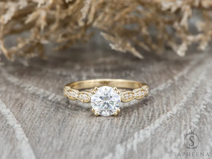 Celeste 10 Ct Solitaire Round Cut Engagement Ring With Side Stones Sapheena Jewelry Rings
