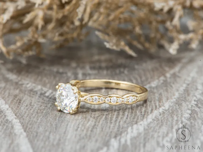 Celeste 10 Ct Solitaire Round Cut Engagement Ring With Side Stones Sapheena Jewelry Rings