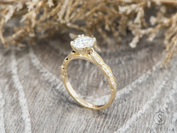Celeste 10 Ct Solitaire Round Cut Engagement Ring With Side Stones Sapheena Jewelry Rings
