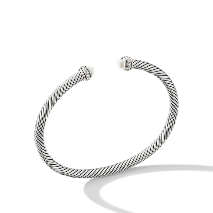 Classic Cable Bracelet in Sterling Silver with Pearls and Diamonds 4mm David Yurman Bracelets Classic Cable Bracelet in Sterling Silver with Pearls and Diamonds 4mm David Yurman Bracelets