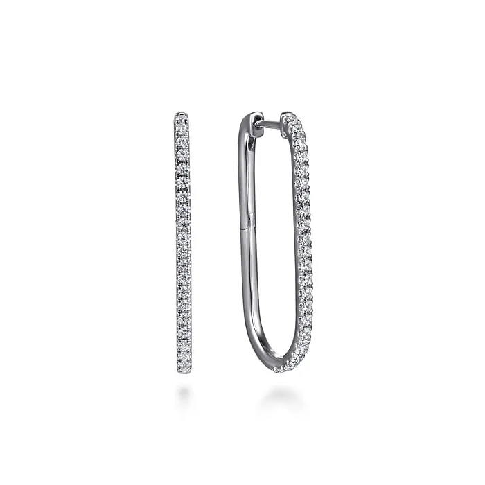 Earrings GABRIEL CO 14K White Gold Diamond Classic Elongated Oval Hoop Earrings Earrings GABRIEL CO 14K White Gold Diamond Classic Elongated Oval Hoop Earrings