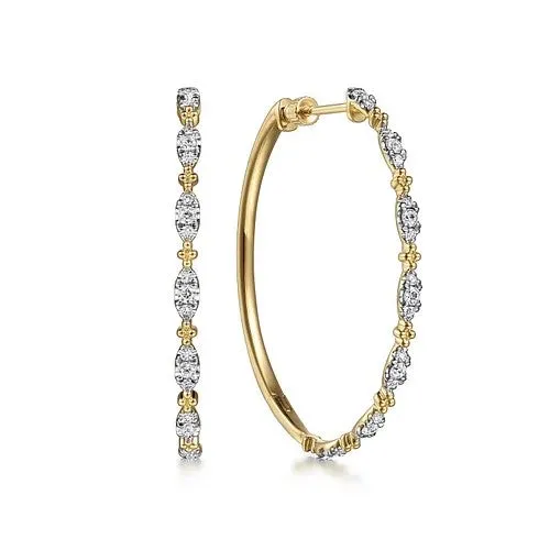 Earrings GABRIEL CO 14K Yellow Gold 40mm Diamond Station Intricate Hoop Earrings Earrings GABRIEL CO 14K Yellow Gold 40mm Diamond Station Intricate Hoop Earrings