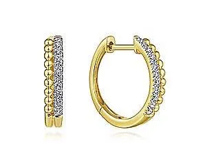 GABRIEL CO 14K Yellow Gold Bujukan Pave 10mm Diamond Huggie Earrings Earrings