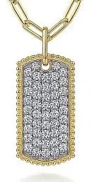 GABRIEL CO 14K Yellow Gold Diamond Pave Dog Tag Pendant Hollow Chain Necklace Necklaces GABRIEL CO 14K Yellow Gold Diamond Pave Dog Tag Pendant Hollow Chain Necklace Necklaces