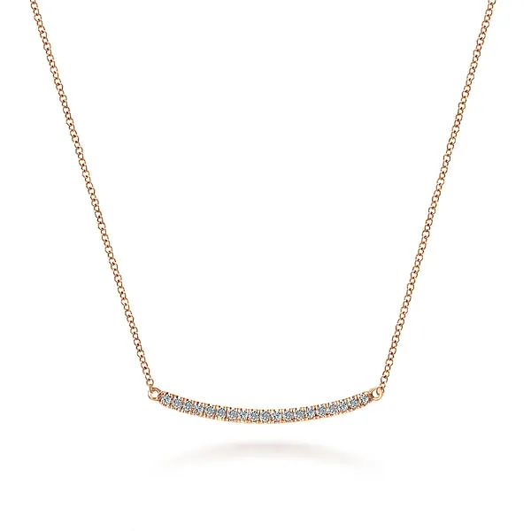 GABRIEL CO 18 inch 14K Rose Gold Diamond Pave Curved Bar Necklace Necklaces