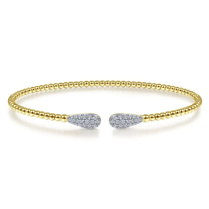 GABRIEL CO Bracelets 14K Yellow Gold Bujukan Bead Cuff Bracelet with Diamond Pave Teardrops GABRIEL CO Bracelets 14K Yellow Gold Bujukan Bead Cuff Bracelet with Diamond Pave Teardrops