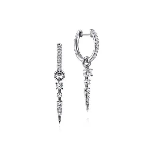 GABRIEL CO Earrings 14K White Gold 10mm Diamond Huggie Earrings with Spike Drops GABRIEL CO Earrings 14K White Gold 10mm Diamond Huggie Earrings with Spike Drops