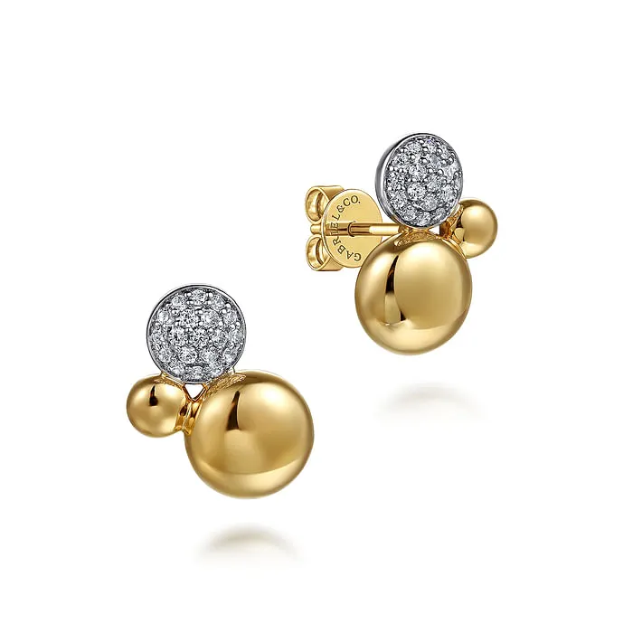 GABRIEL CO Earrings 14K White Yellow Gold Bujukan and Pave Diamond Stud Earrings GABRIEL CO Earrings 14K White Yellow Gold Bujukan and Pave Diamond Stud Earrings