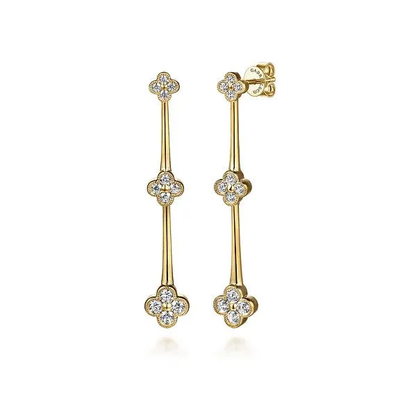 GABRIEL CO Earrings 14K Yellow Gold Graduating Diamond Cluster Stud Drop Earrings GABRIEL CO Earrings 14K Yellow Gold Graduating Diamond Cluster Stud Drop Earrings