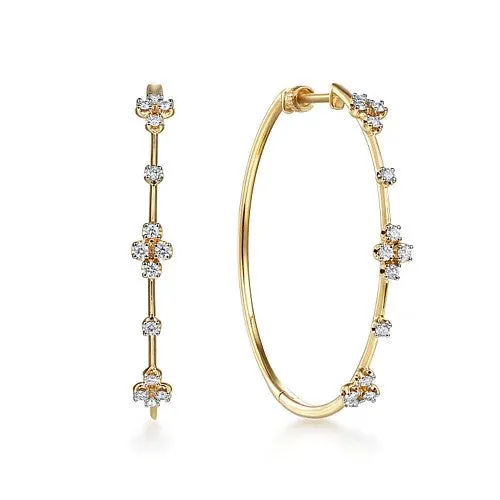 GABRIEL CO Earrings 14K Yellow Gold Prong Set 40mm Round Classic Diamond Hoop Earrings GABRIEL CO Earrings 14K Yellow Gold Prong Set 40mm Round Classic Diamond Hoop Earrings