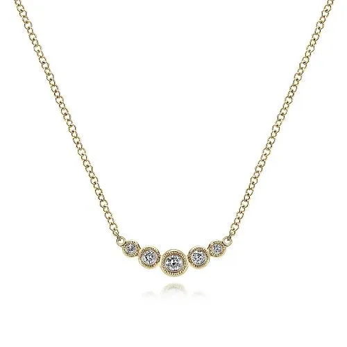 GABRIEL CO Necklaces 14K Yellow Gold Curved Round Diamond Bar Necklace