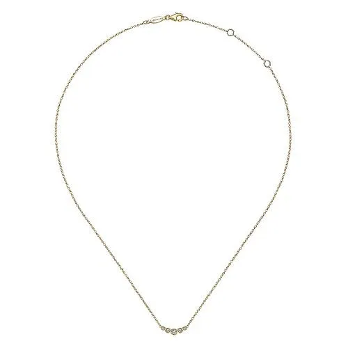 GABRIEL CO Necklaces 14K Yellow Gold Curved Round Diamond Bar Necklace