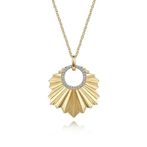 GABRIEL CO Necklaces 14K Yellow Gold Diamond Necklace With Diamond Cut Texture In Leaf Shape GABRIEL CO Necklaces 14K Yellow Gold Diamond Necklace With Diamond Cut Texture In Leaf Shape
