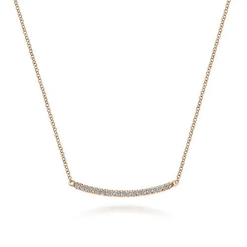 GABRIEL CO Necklaces 18 inch 14K Rose Gold Diamond Pave Curved Bar Necklace GABRIEL CO Necklaces 18 inch 14K Rose Gold Diamond Pave Curved Bar Necklace
