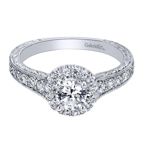 GABRIEL CO Rings 14K White Gold Round Halo Complete Diamond Engagement Ring GABRIEL CO Rings 14K White Gold Round Halo Complete Diamond Engagement Ring