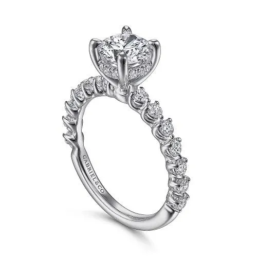 GABRIEL CO Rings Zelmira 14K White Gold Round Diamond Engagement Ring Setting Only