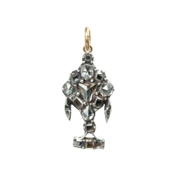 Georgian Rose Cut and Table Cut Diamond Urn Pendant Bell Bird Antiques Necklaces Georgian Rose Cut and Table Cut Diamond Urn Pendant Bell Bird Antiques Necklaces