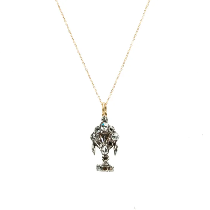 Georgian Rose Cut and Table Cut Diamond Urn Pendant Bell Bird Antiques Necklaces