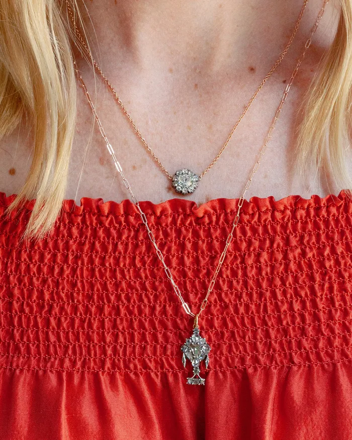 Georgian Rose Cut and Table Cut Diamond Urn Pendant Bell Bird Antiques Necklaces