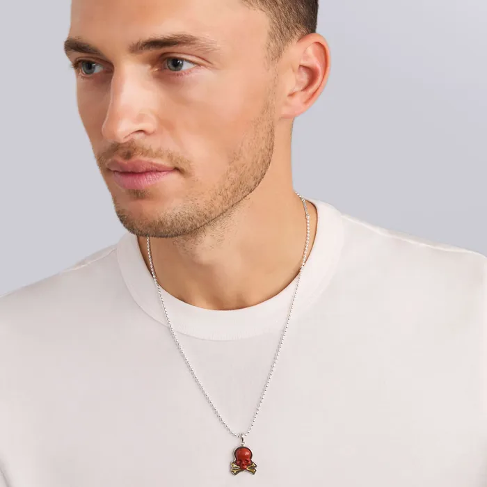 LAGOS Rings Anthem TwoTone Red Jasper Skull and Bones Pendant