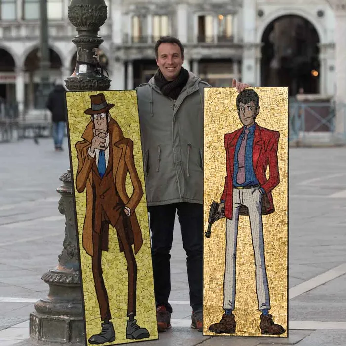 Lupin III Venetian Glass Mosaic Art Painting Emanuele Sari Earrings