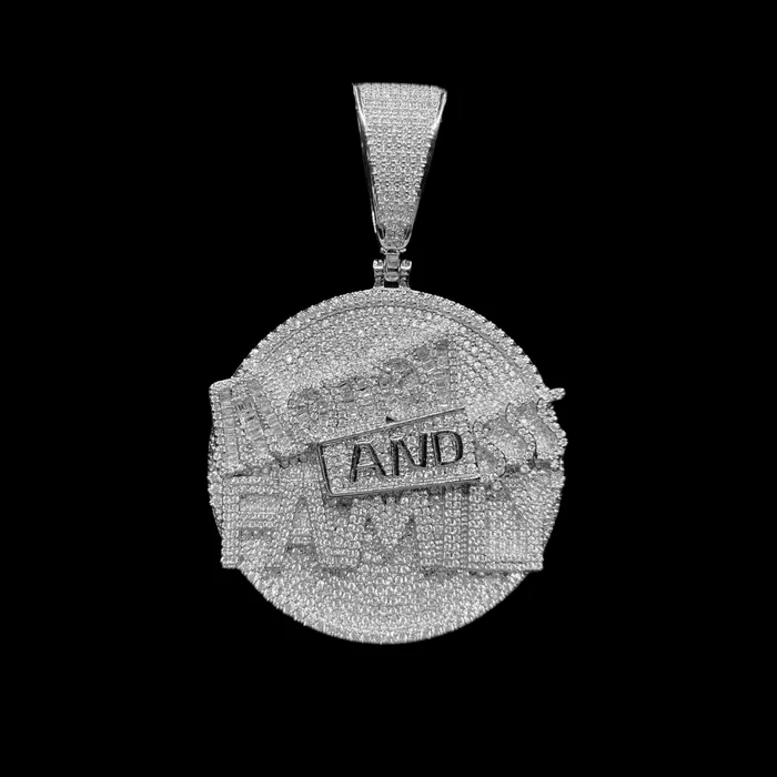 Money and Family Necklaces Money And Family Round Iced Out Letter Diamond Pendant Necklace Money and Family Necklaces Money And Family Round Iced Out Letter Diamond Pendant Necklace