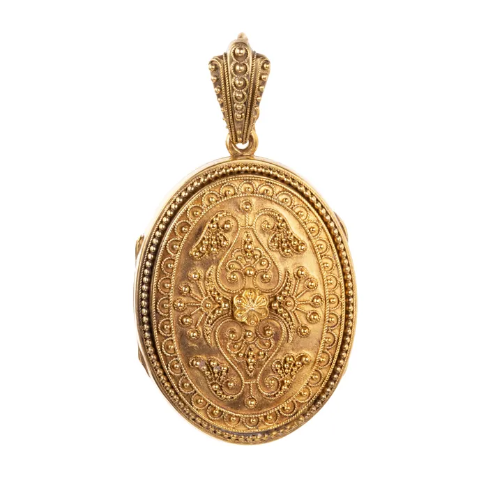 Necklaces Bell Bird Antiques Victorian Era Granulated Locket