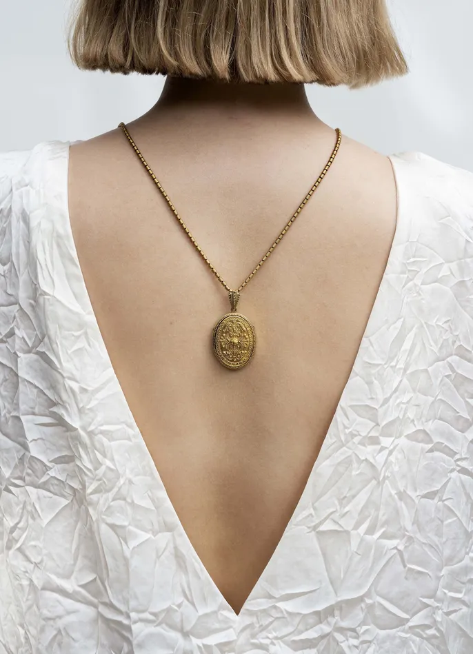 Necklaces Bell Bird Antiques Victorian Era Granulated Locket
