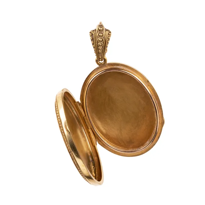 Necklaces Bell Bird Antiques Victorian Era Granulated Locket