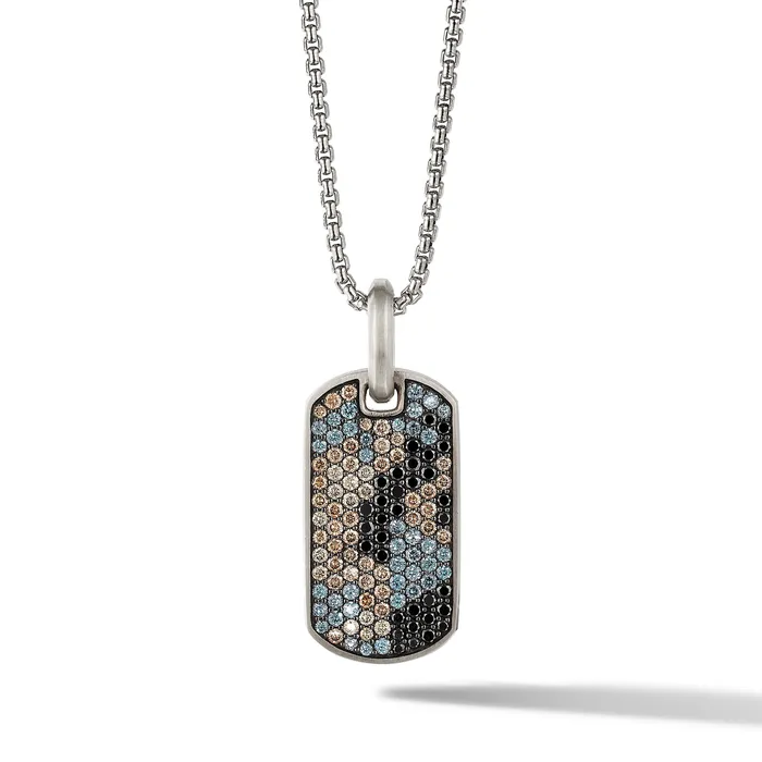 Necklaces David Yurman Chevron Tag in Sterling Silver with Black Diamonds Cognac Diamonds and Color Change Garnets 27mm Necklaces David Yurman Chevron Tag in Sterling Silver with Black Diamonds Cognac Diamonds and Color Change Garnets 27mm