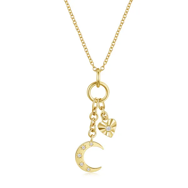 Necklaces Diamond Moon And Heart Charm Necklace NicoleHD Jewelry
