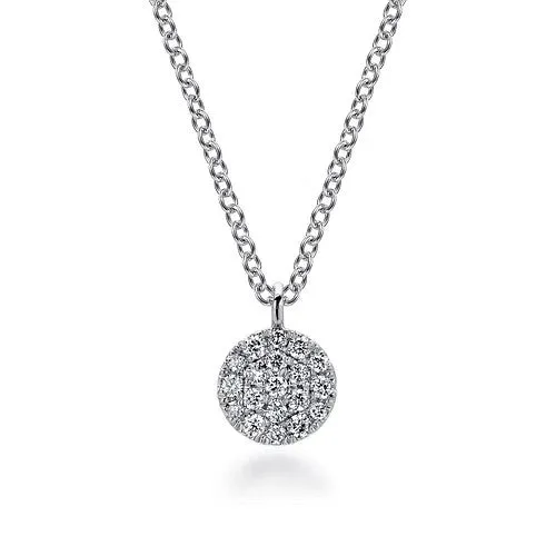 Necklaces GABRIEL CO 14K White Gold Round Pave Diamond Disc Pendant Necklace Necklaces GABRIEL CO 14K White Gold Round Pave Diamond Disc Pendant Necklace