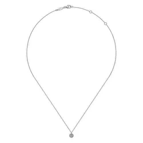 Necklaces GABRIEL CO 14K White Gold Round Pave Diamond Disc Pendant Necklace Necklaces GABRIEL CO 14K White Gold Round Pave Diamond Disc Pendant Necklace
