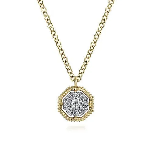Necklaces GABRIEL CO 14K Yellow Gold Octagonal Pave Diamond Pendant Necklace