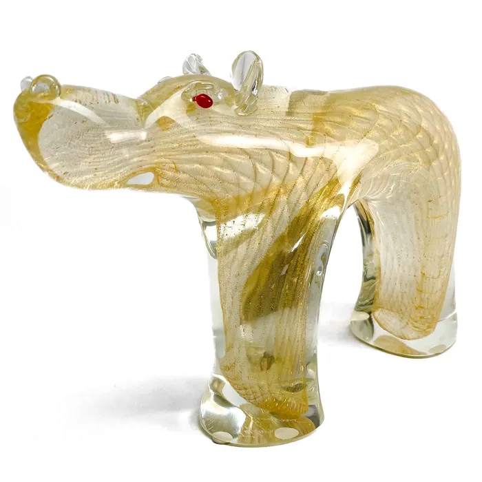 Necklaces Tagliapietra Andrea Hippopotamus with Gold Leaf Murano Glass