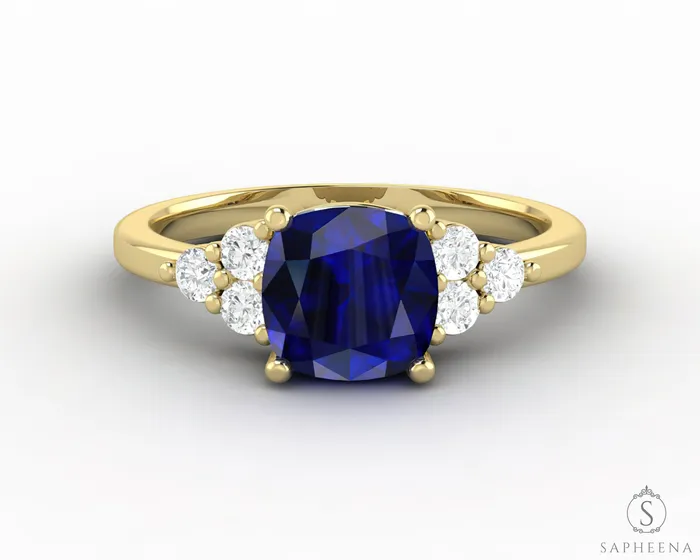 Rings Astrid 20 Ct Cushion Cut Blue Sapphire Engagement Ring Sapheena Jewelry