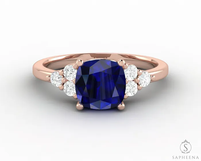 Rings Astrid 20 Ct Cushion Cut Blue Sapphire Engagement Ring Sapheena Jewelry