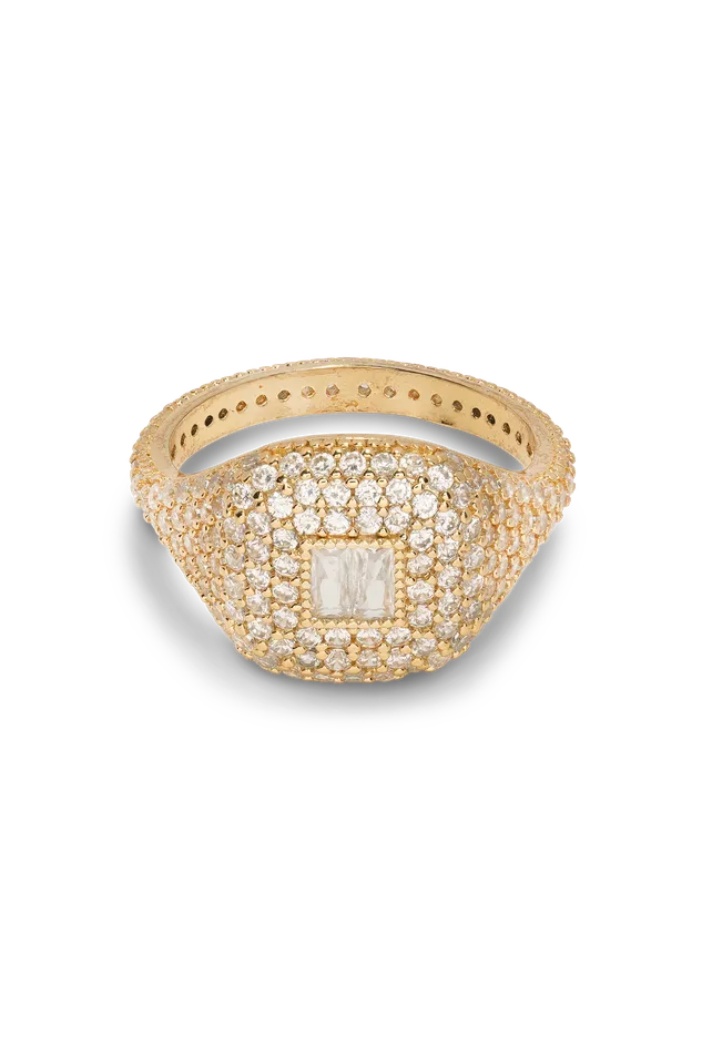 Rings Baguette Signet Ring Gold plated Crystal Haze Jewelry