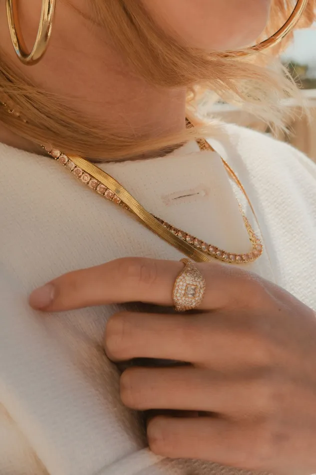 Rings Baguette Signet Ring Gold plated Crystal Haze Jewelry