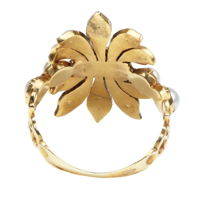 Rings Bell Bird Antiques Victorian Rose Cut Diamond and Pearl Ring