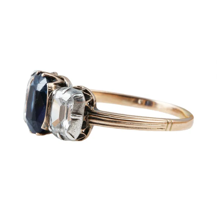 Rings Bell Bird Antiques Victorian Three Stone Diamond Sapphire Ring