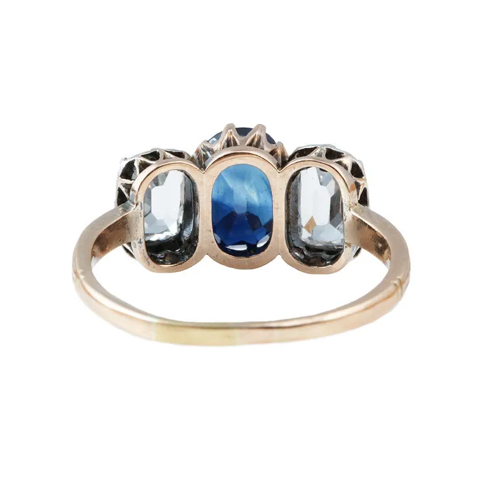 Rings Bell Bird Antiques Victorian Three Stone Diamond Sapphire Ring